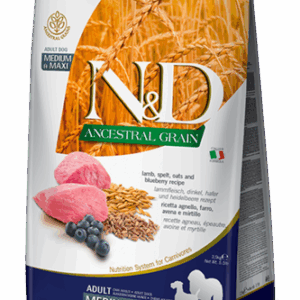 נטורל אנד דלישס אנסס כבש ואוכמניות מזון יבש לכלב מדיום ומקסי 12 ק"ג N&D Ancestral Grain Lamb And Blueberry Adult Medium & Maxi For Dogs